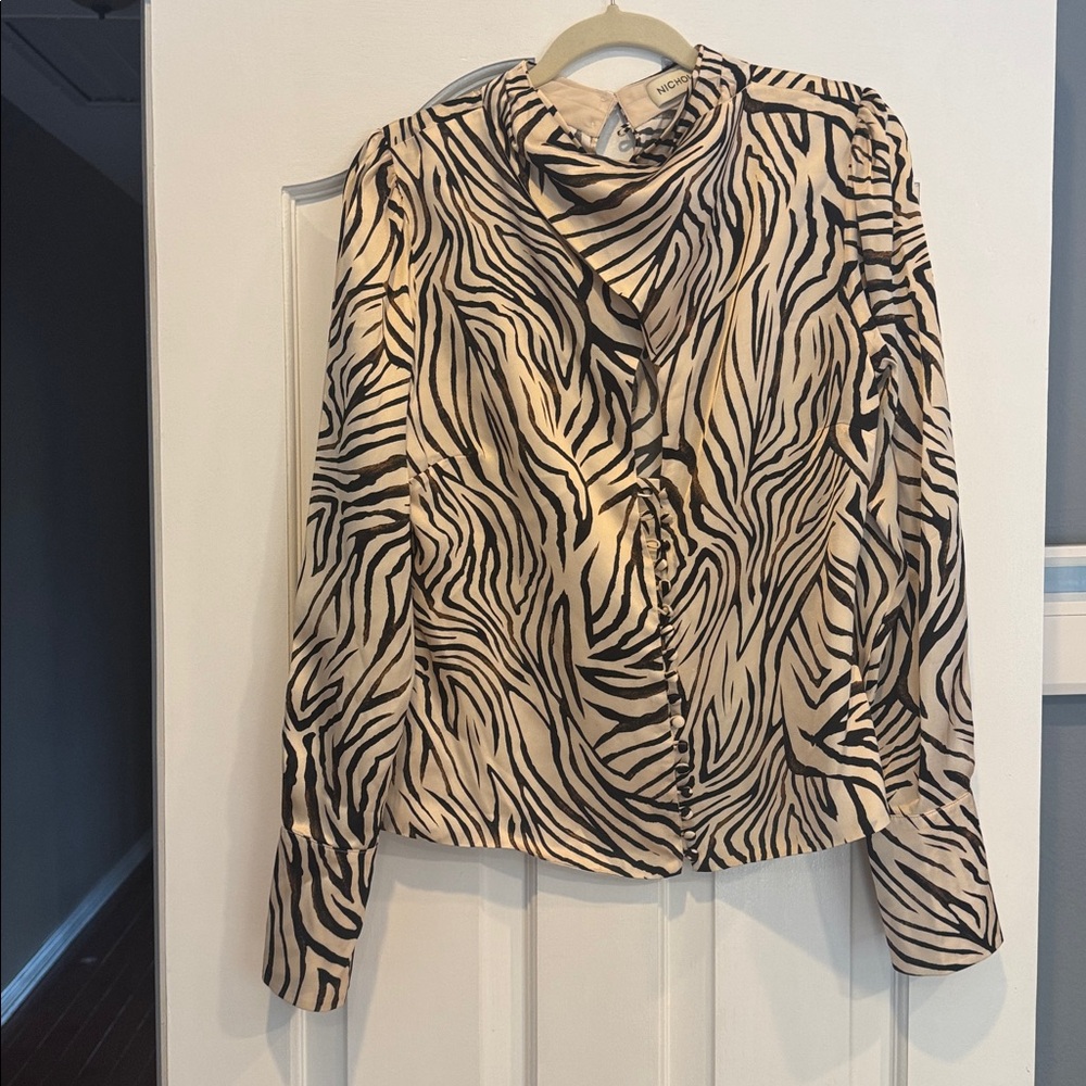 NICHOLAS Zebra Print Blouse in Black and Cream